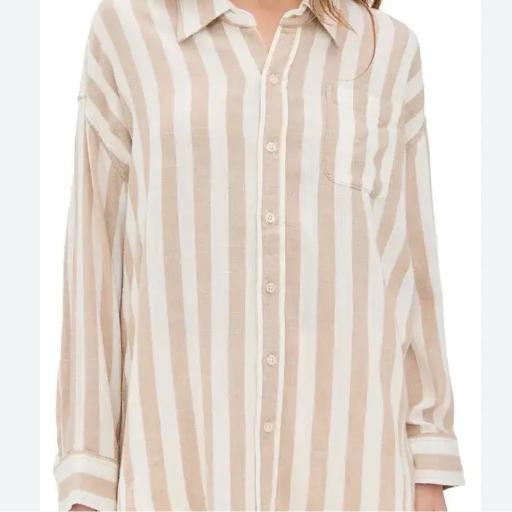 Rails Beige and White Striped Button-Down Shirt